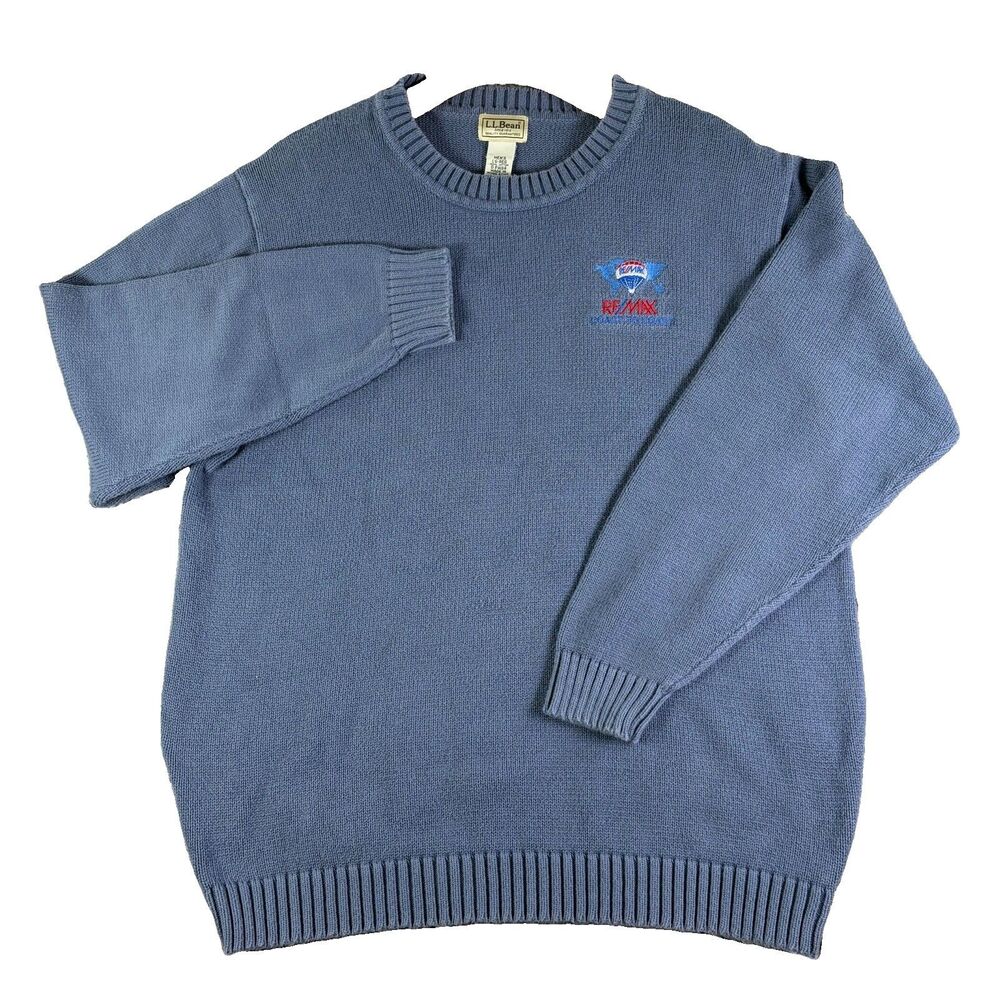 Vintage L L Bean Crewneck Sweater Mens Large Blue Long Sleeve Remax Embroidered